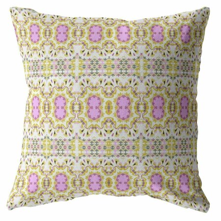 PALACEDESIGNS 20 in. Yellow & Lavender Geofloral Indoor & Outdoor Zippered Throw Pillow PA3106956